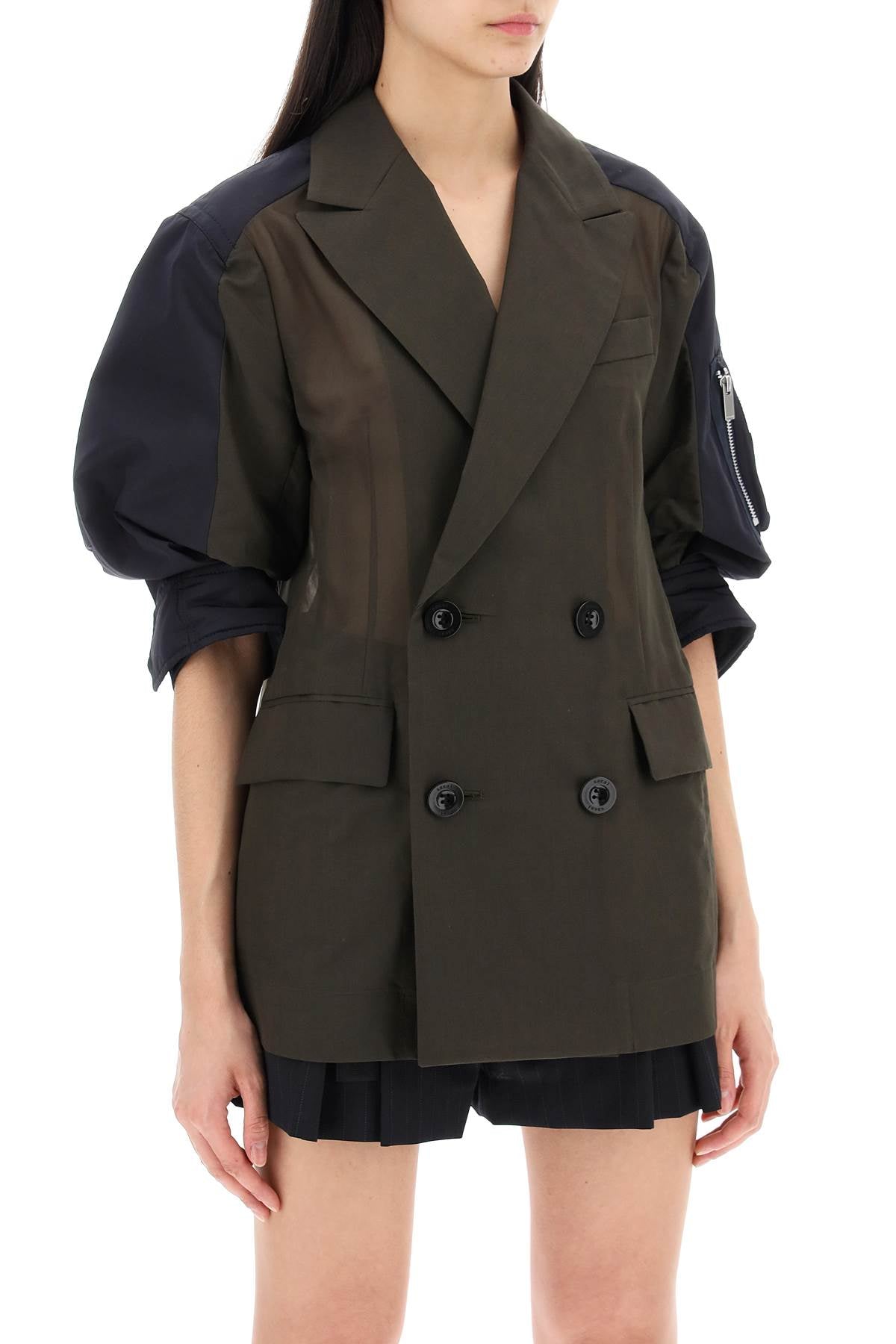 Taffeta Sleeve Jacket With Eight-women > clothing > jackets and blazers > casual jackets-Sacai-2-Verde-Urbanheer