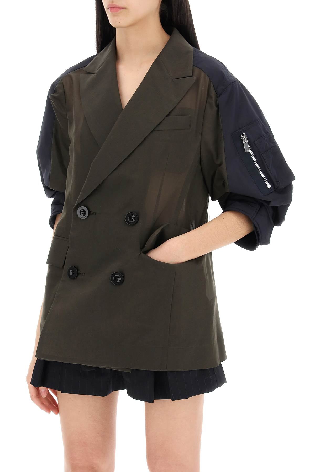 Taffeta Sleeve Jacket With Eight-women > clothing > jackets and blazers > casual jackets-Sacai-2-Verde-Urbanheer