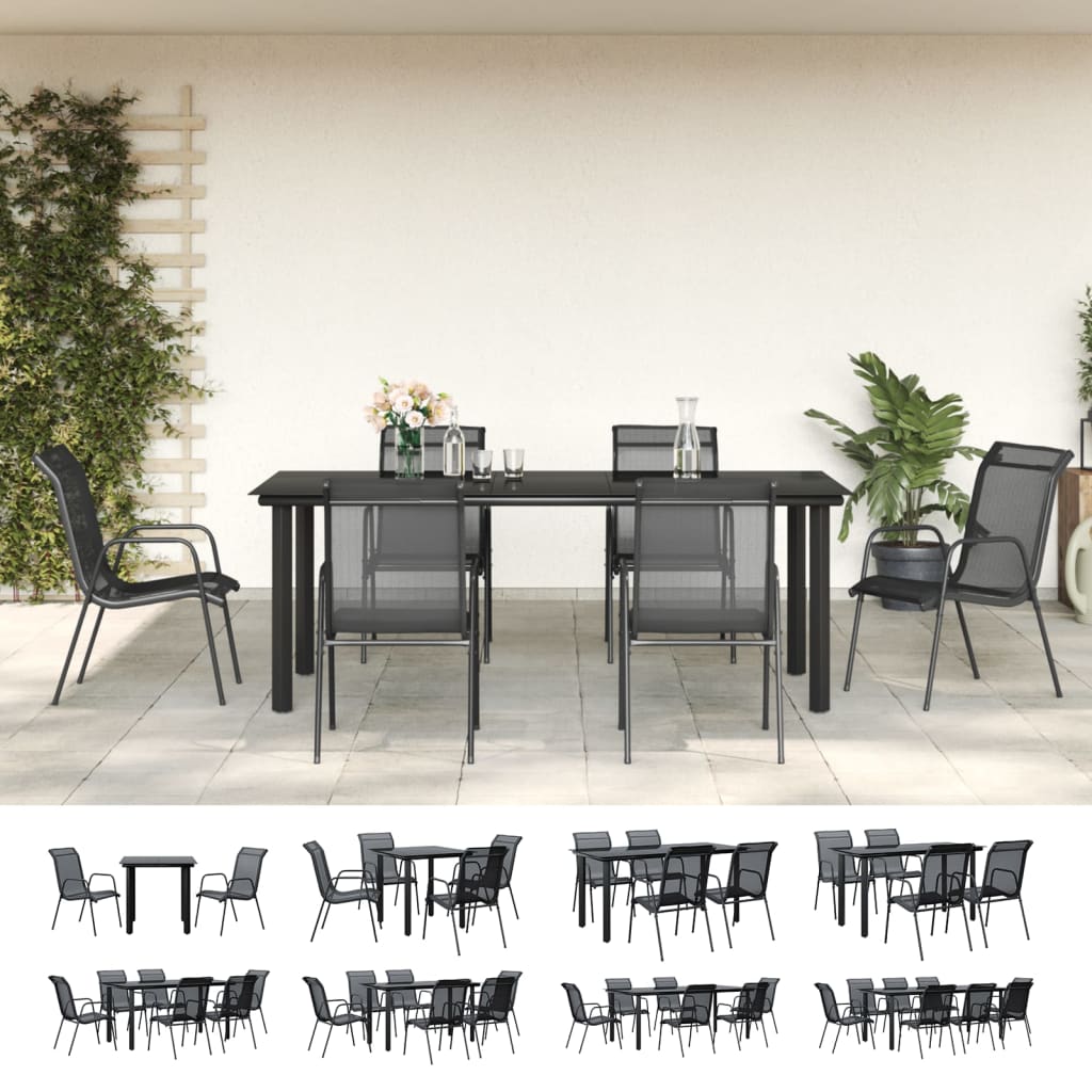 Vidaxl 5 Piece Patio Dining Set Black Steel And Textilene-Furniture > Outdoor Furniture > Outdoor Furniture Sets-vidaXL-63" table length/ 5 piece-Urbanheer