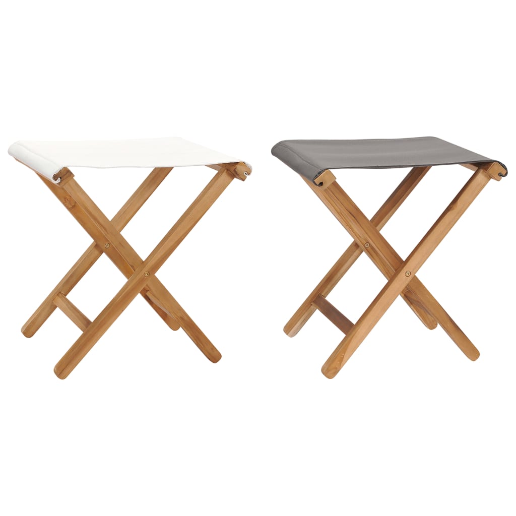 vidaXL Folding Chairs 2 Pcs Patio Stool for Camping Solid Wood Teak and Fabric-Furniture > Outdoor Furniture > Outdoor Seating > Outdoor Chairs-VidaXL-Cream white-Urbanheer