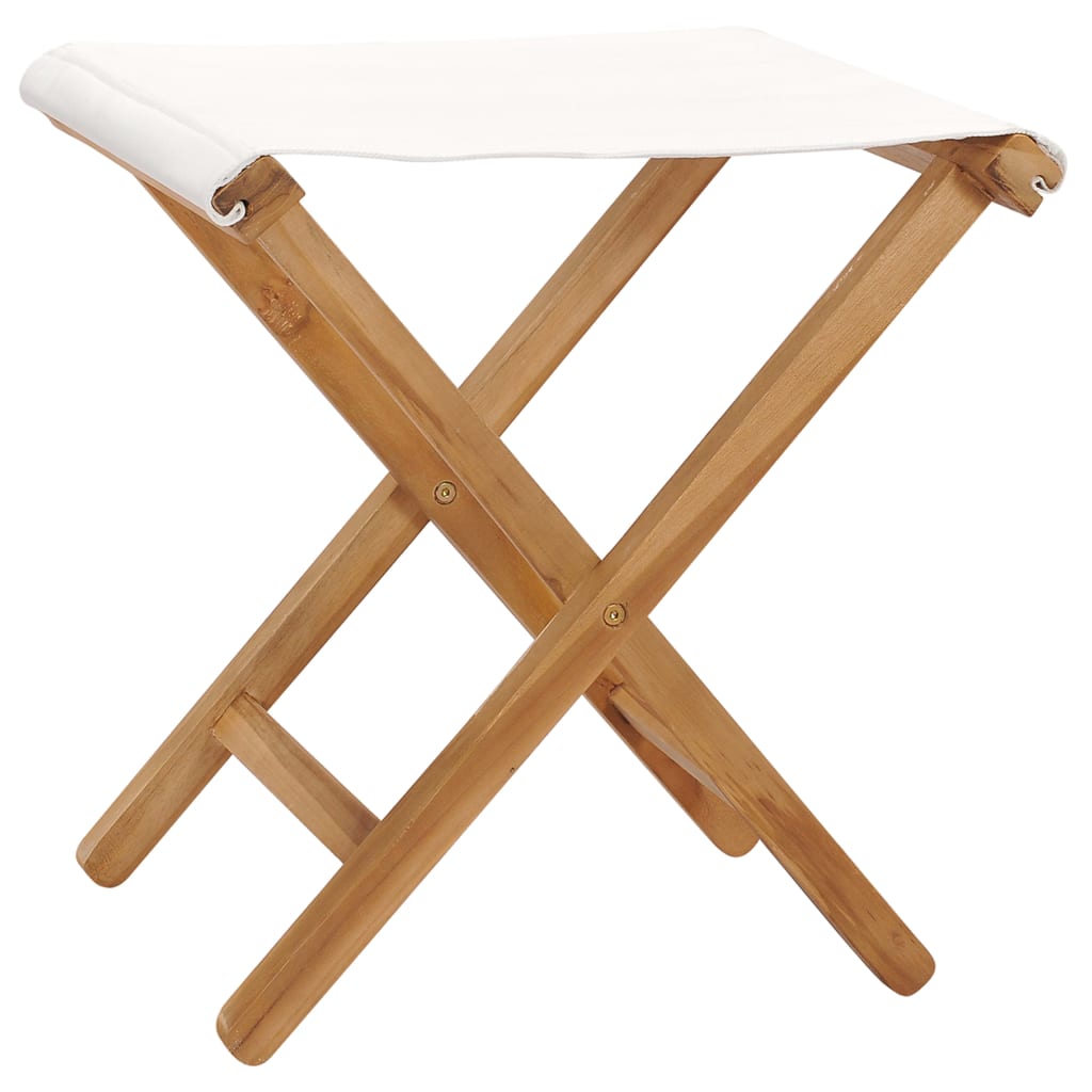 vidaXL Folding Chairs 2 Pcs Patio Stool for Camping Solid Wood Teak and Fabric-Furniture > Outdoor Furniture > Outdoor Seating > Outdoor Chairs-VidaXL-Cream white-Urbanheer
