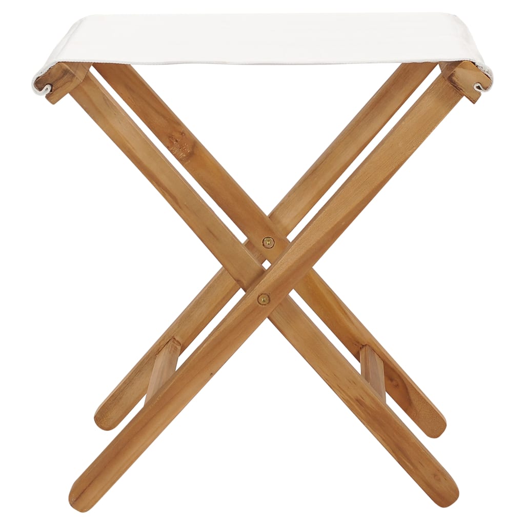 vidaXL Folding Chairs 2 Pcs Patio Stool for Camping Solid Wood Teak and Fabric-Furniture > Outdoor Furniture > Outdoor Seating > Outdoor Chairs-VidaXL-Cream white-Urbanheer