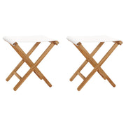 vidaXL Folding Chairs 2 Pcs Patio Stool for Camping Solid Wood Teak and Fabric-Furniture > Outdoor Furniture > Outdoor Seating > Outdoor Chairs-VidaXL-Cream white-Urbanheer