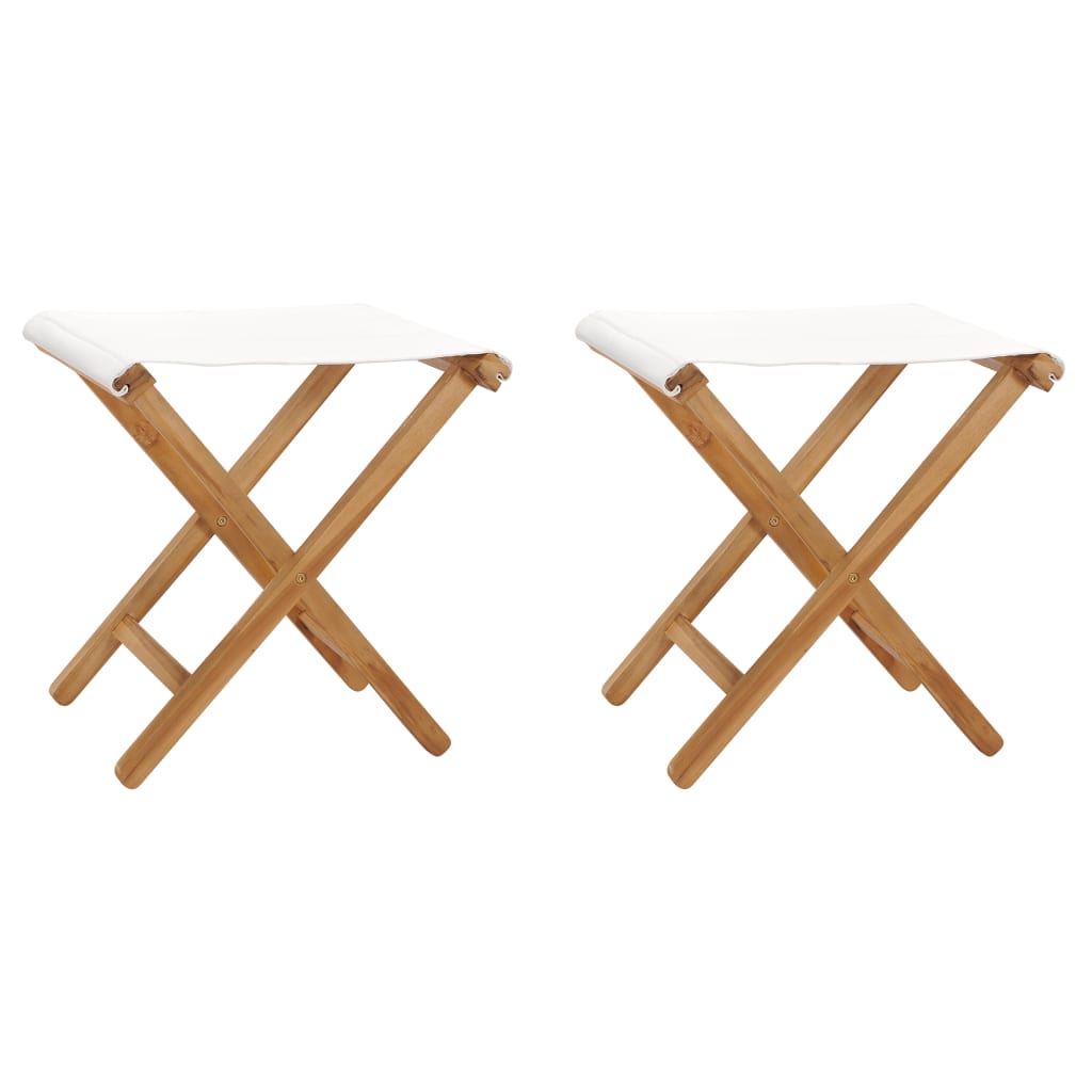 vidaXL Folding Chairs 2 Pcs Patio Stool for Camping Solid Wood Teak and Fabric-Furniture > Outdoor Furniture > Outdoor Seating > Outdoor Chairs-VidaXL-Cream white-Urbanheer