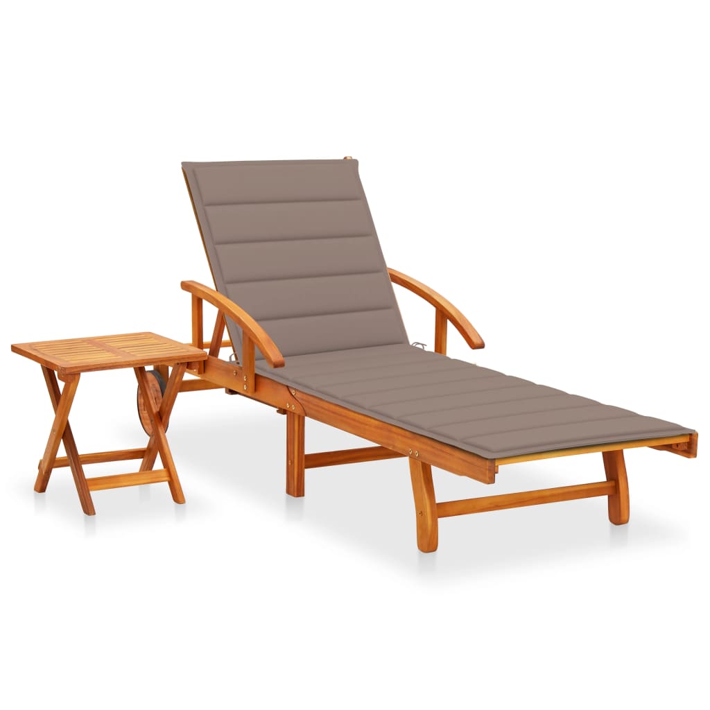 vidaXL Patio Sun Lounger with Table and Cushion Solid Acacia Wood-Furniture > Outdoor Furniture > Outdoor Seating > Sun Loungers-VidaXL-Urbanheer