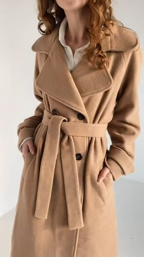 Camel Maxi Double-Breasted Italian Wool Coat With Collar-COAT-Nich Linen-XS-S-Urbanheer