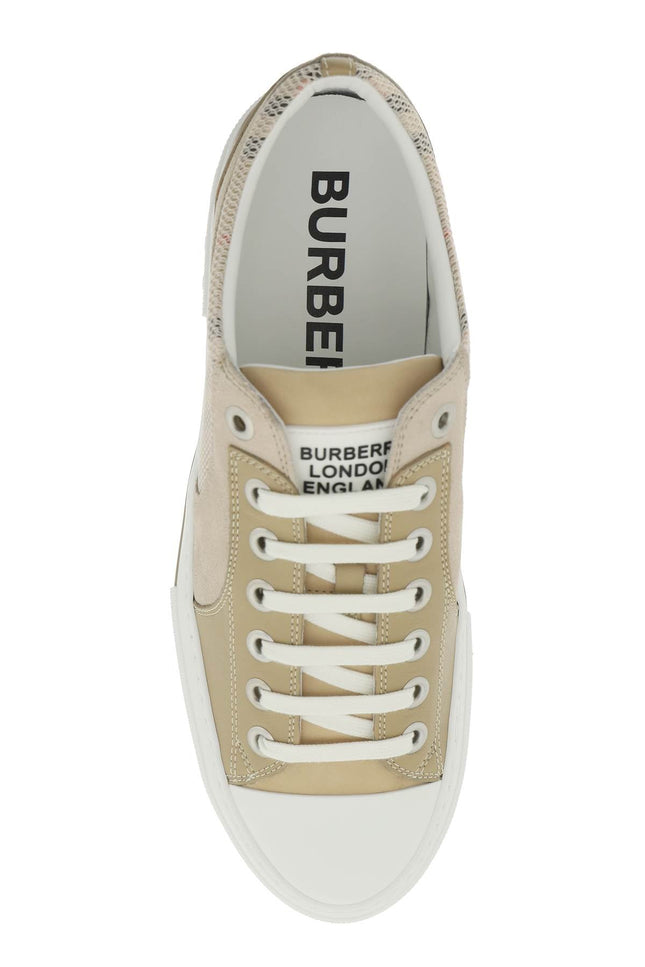 vintage check &amp, leather sneakers - Beige