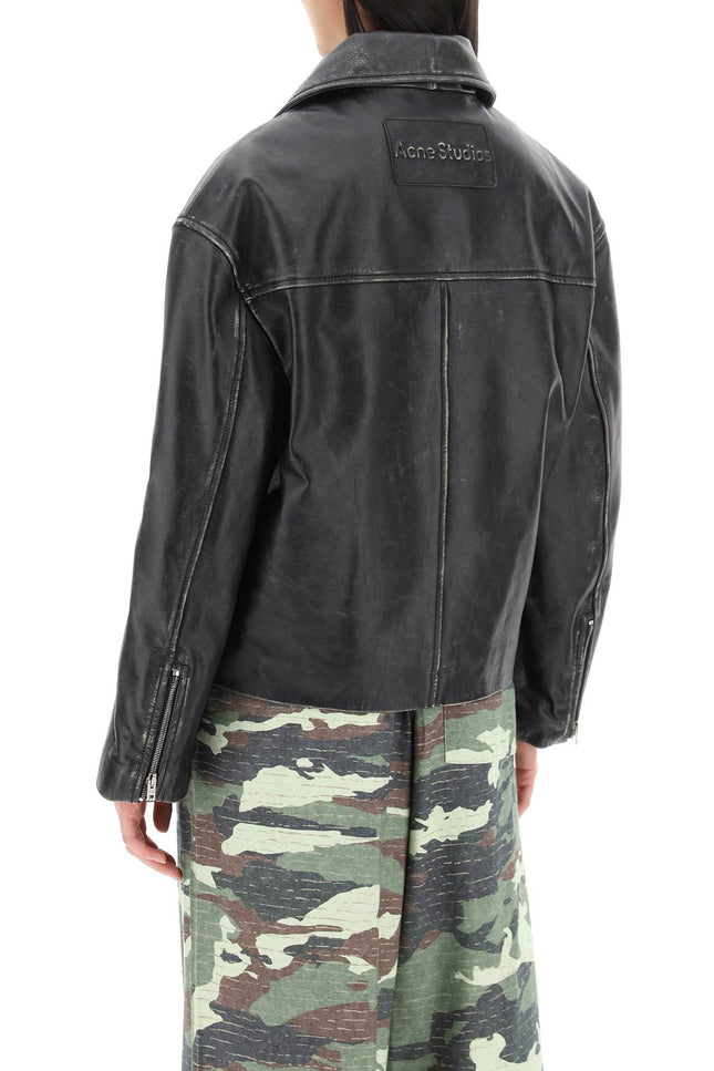 "Vintage Leather Jacket With Distressed Effect