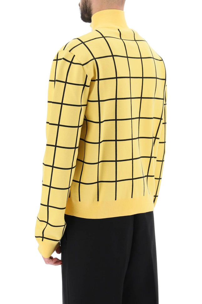 zip-up cardigan with check motif