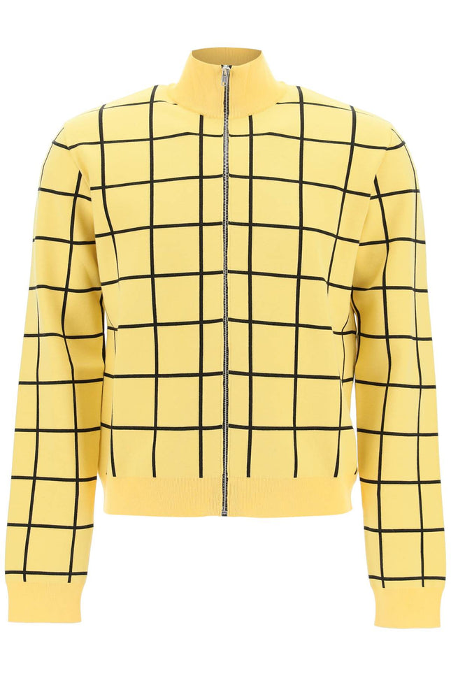 zip-up cardigan with check motif