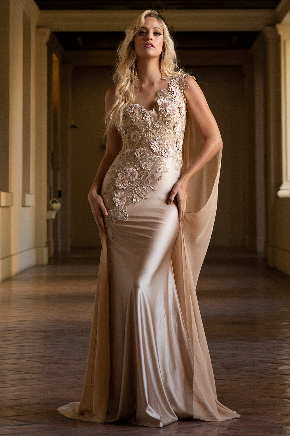 Strap One Shoulder 3D Floral Applique-AMEL-2-BLUSH-Urbanheer