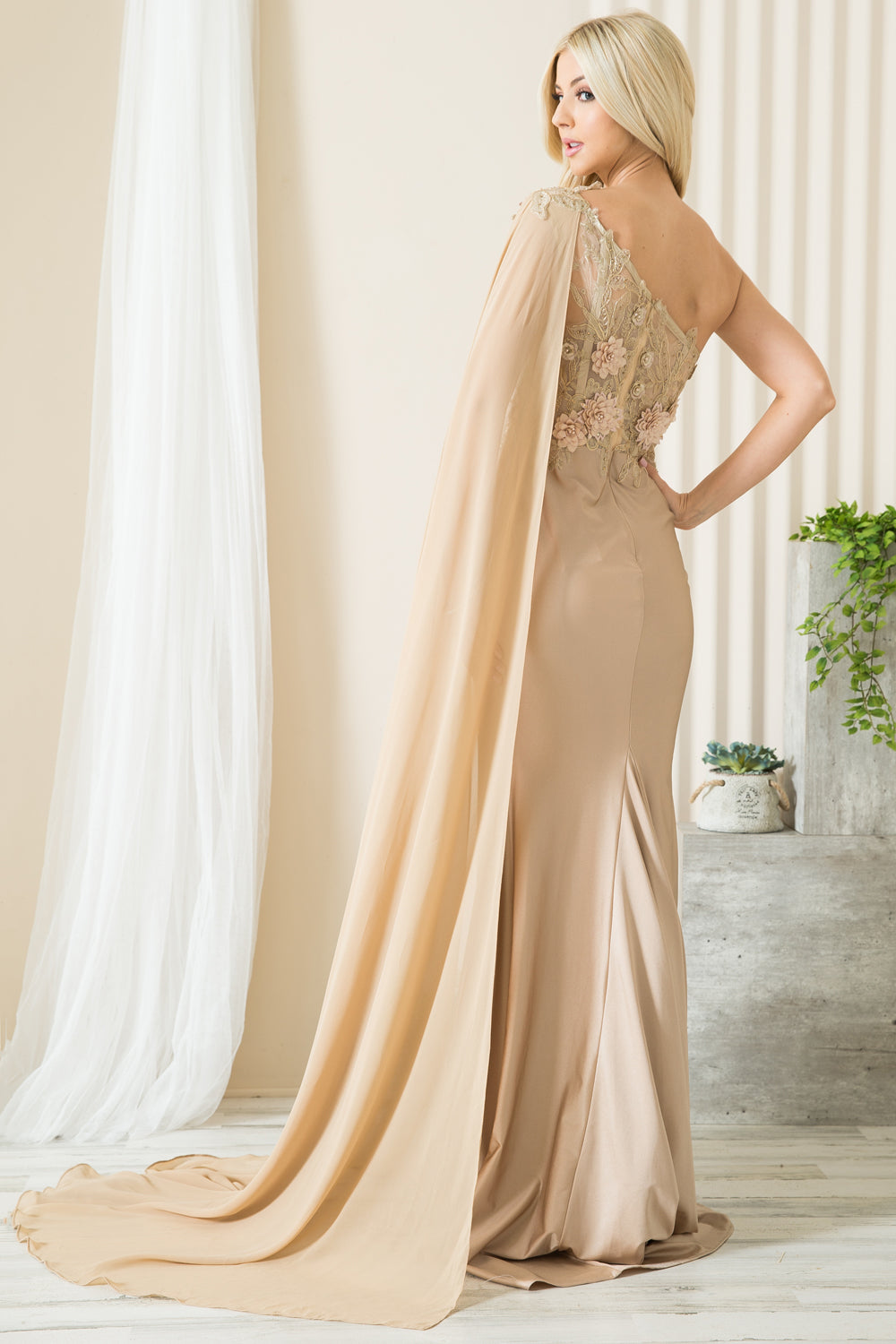 Strap One Shoulder 3D Floral Applique-AMEL-2-BLUSH-Urbanheer