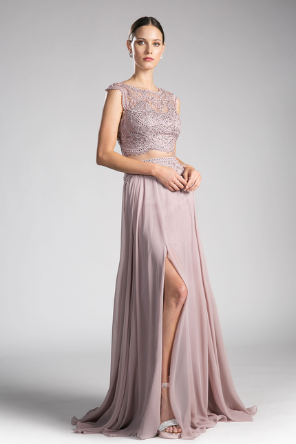 Beaded Lace Chiffon Dress-Mob-Tux-USA-XS-Mauve-Urbanheer