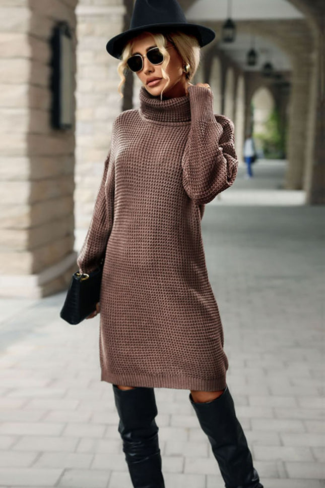 Turtleneck Dropped Shoulder Mini Sweater Dress-UHX-Urbanheer