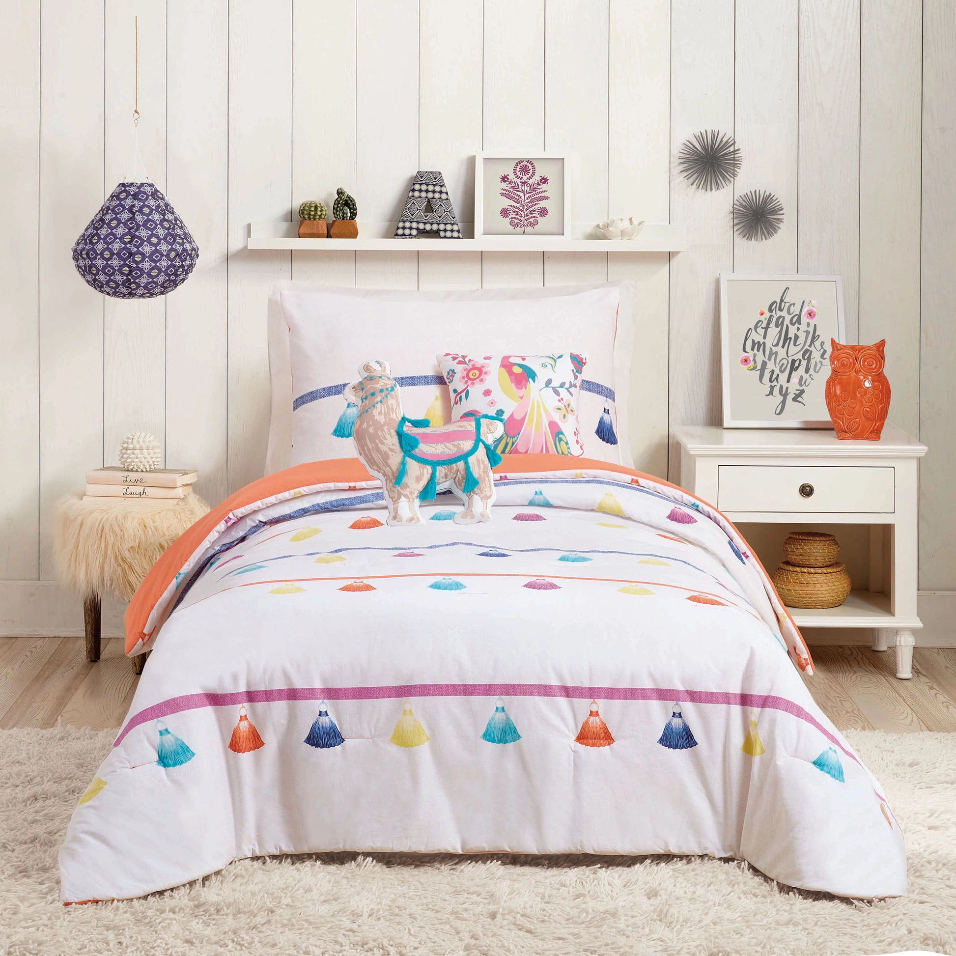 Painted Tassel Comforter Set - 4 Pieces.-peking handicraft-Twin-Urbanheer