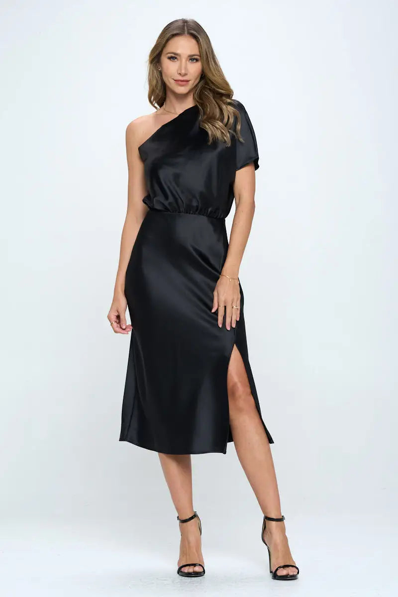 Stretch Satin One Shoulder Dress.-Renee C.-S-Urbanheer