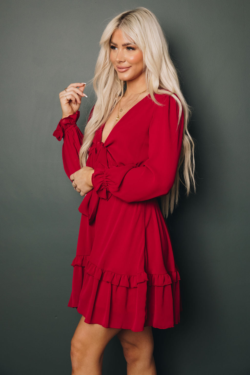 Janet Knotted Tiered Dress-UHXSW-BURGUNDY-SMALL-Urbanheer