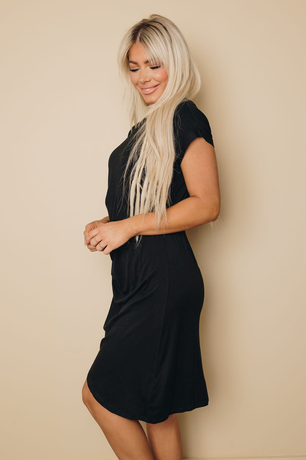 Anna Side Shirring Dress-UHXSW-BLACK-SMALL-Urbanheer