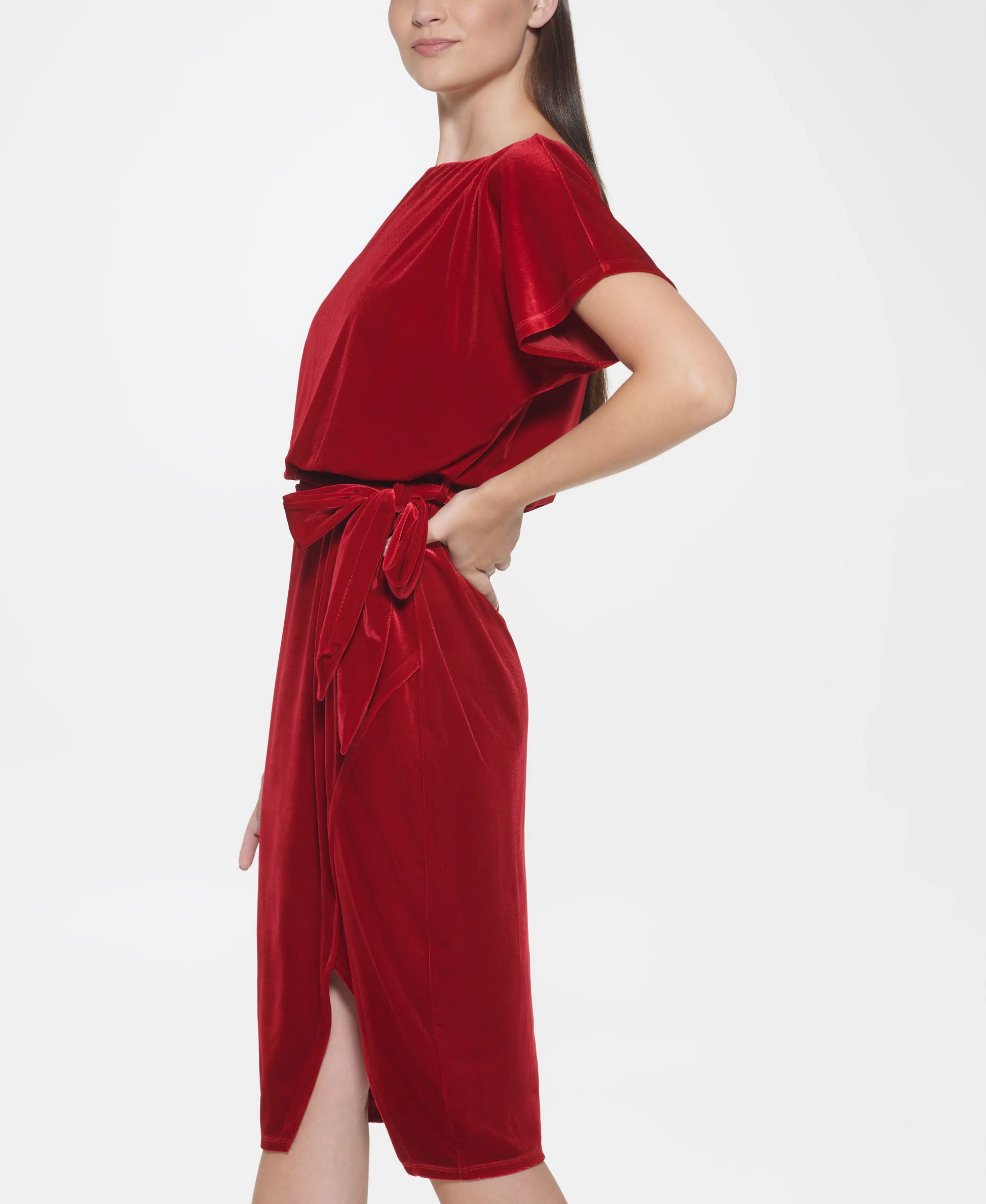 Velvet Blouson Cocktail Dress.-KENSIE-XS-RED-Urbanheer