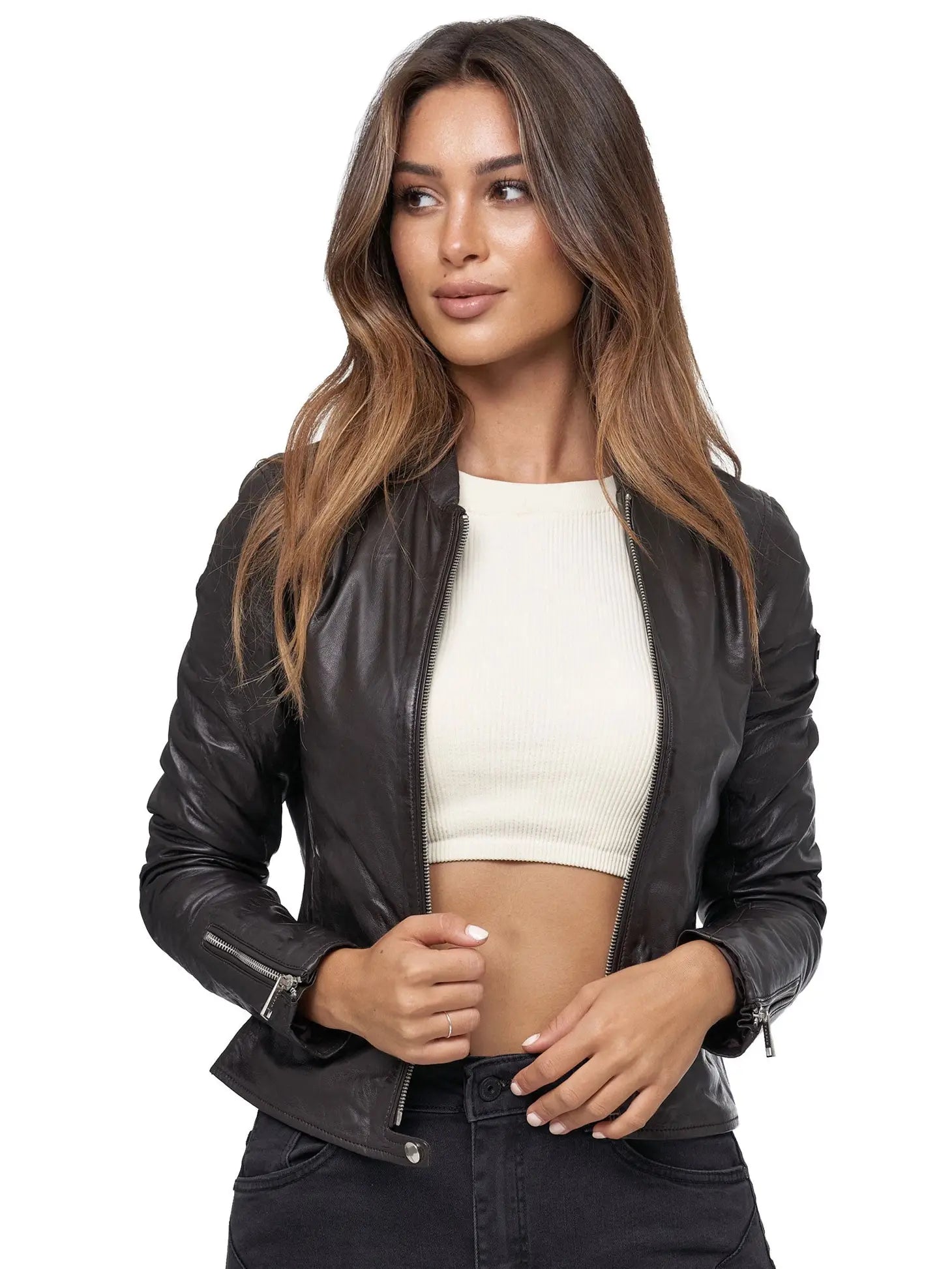 Tazzio Women's Leather Jacket-Tazzio-XS-Black-Urbanheer