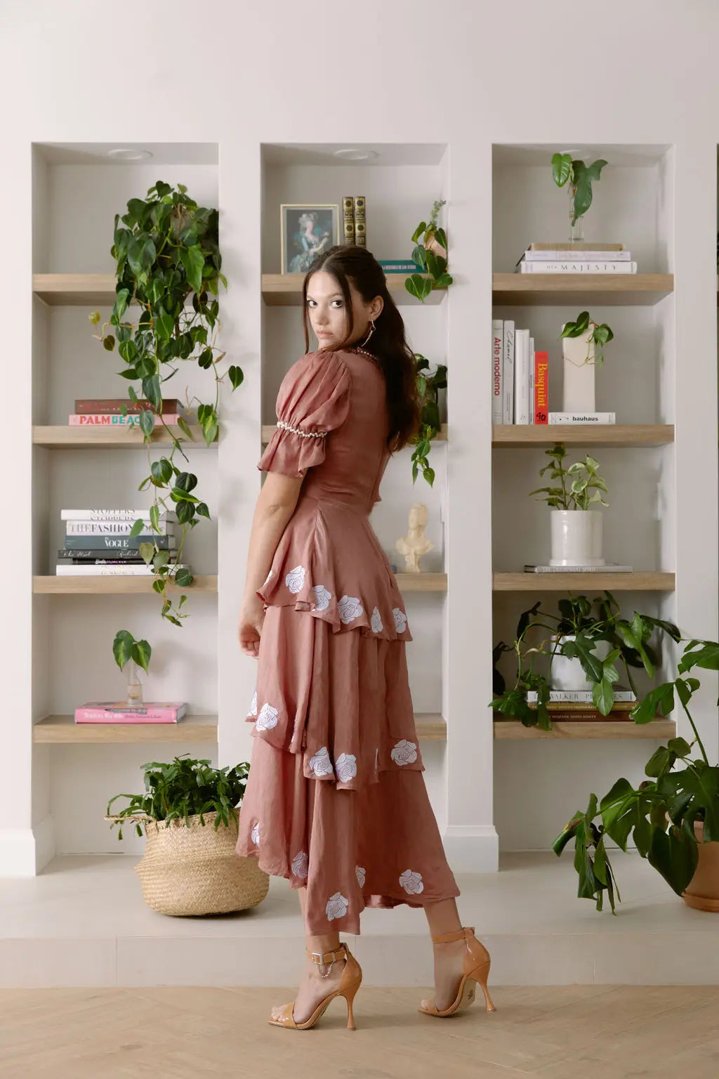 Words Bemberg Linen Embroidered Layered Dress Brown Women’S-Carolina Benoit-XS-Urbanheer