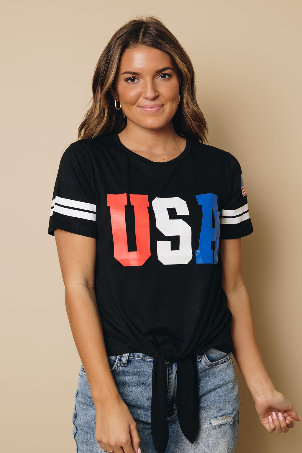 Usa Tie Front Tee-UHXSW-SMALL-Urbanheer