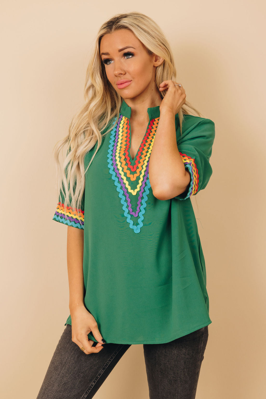 Libya Colorblock Top-UHXSW-GREEN-SMALL-Urbanheer