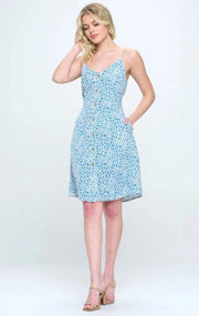 Blue Floral Spaghetti Strap Dress-SM WARDROBE-S-Urbanheer