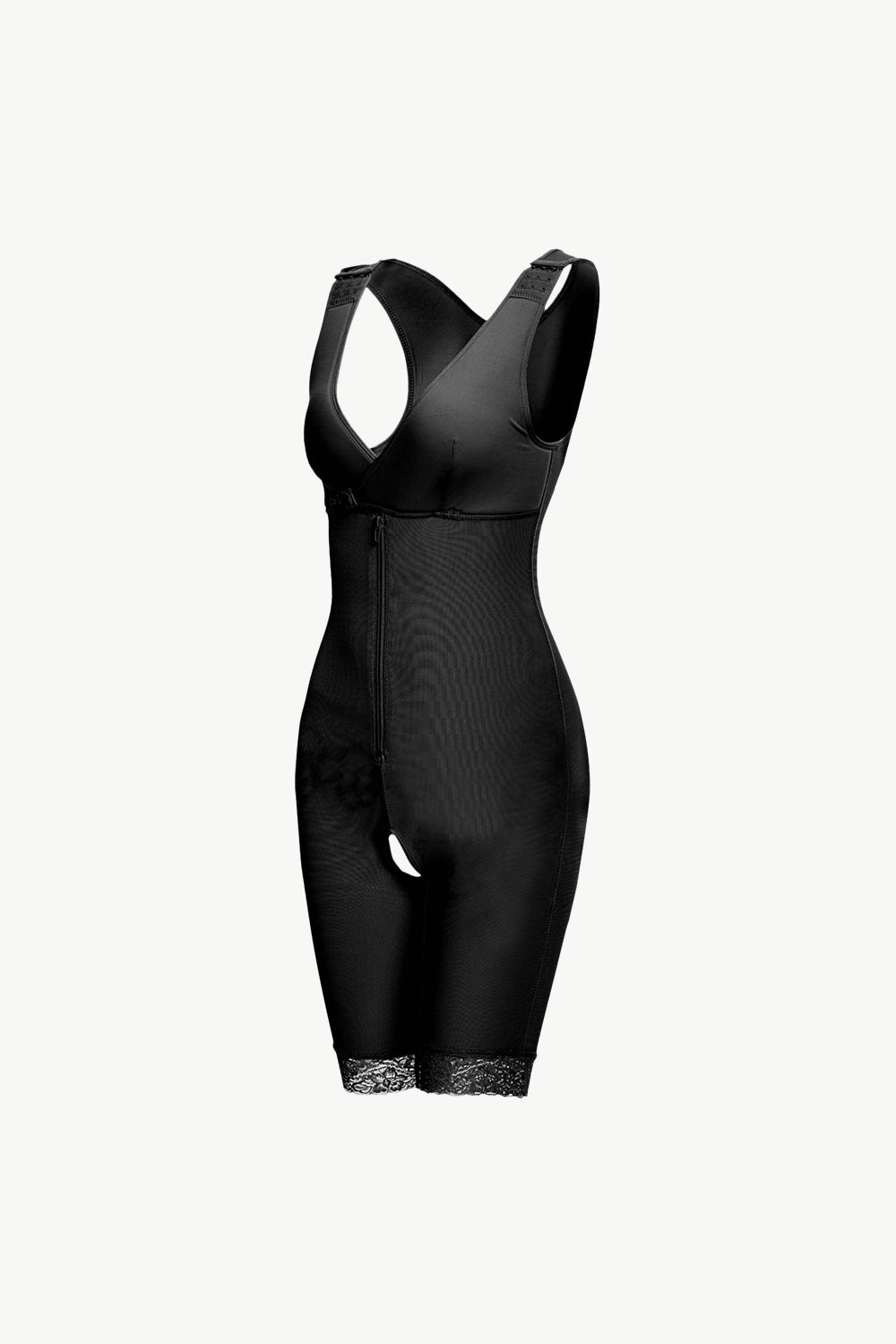 Full Size Lace Trim Shapewear With Zipper-Street 360-Black-S-Urbanheer