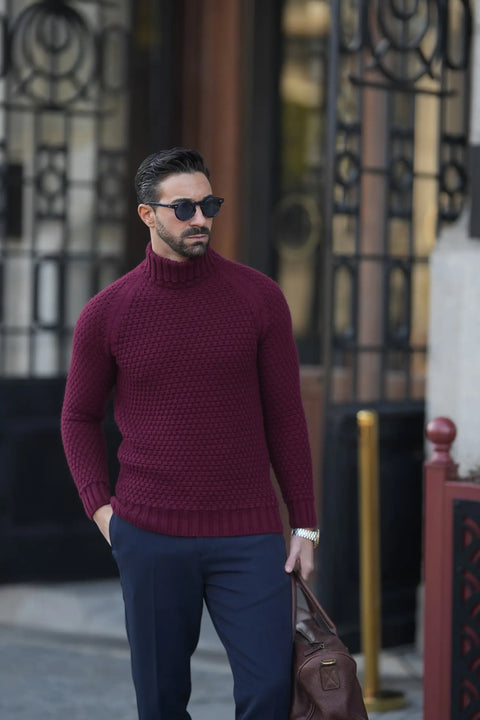 Bordeaux Men'S Turtleneck Jumper Sweater-Clothing - Men-Donato-S-Urbanheer