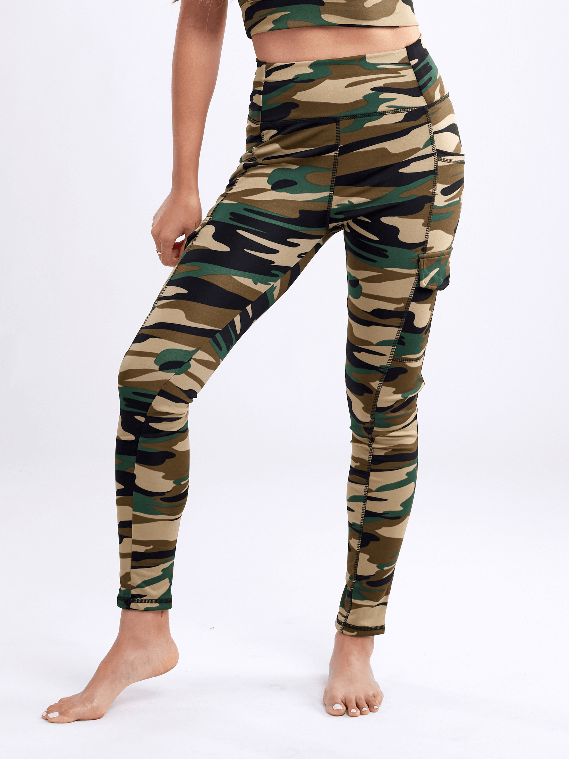 High-Waisted Leggings with Side Cargo Pockets-JupiterGear-French Camo-Small / Medium-Urbanheer