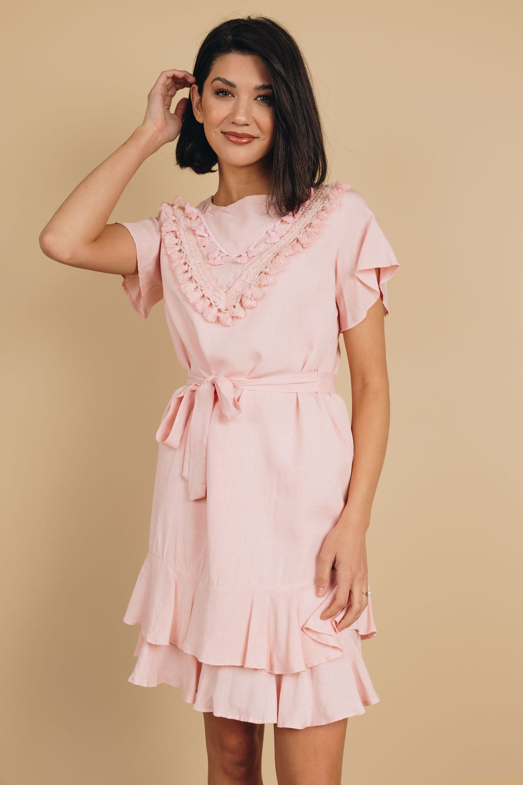 Let'S Dance Tassel Wrap Dress-UHXSW-PINK-SMALL-Urbanheer