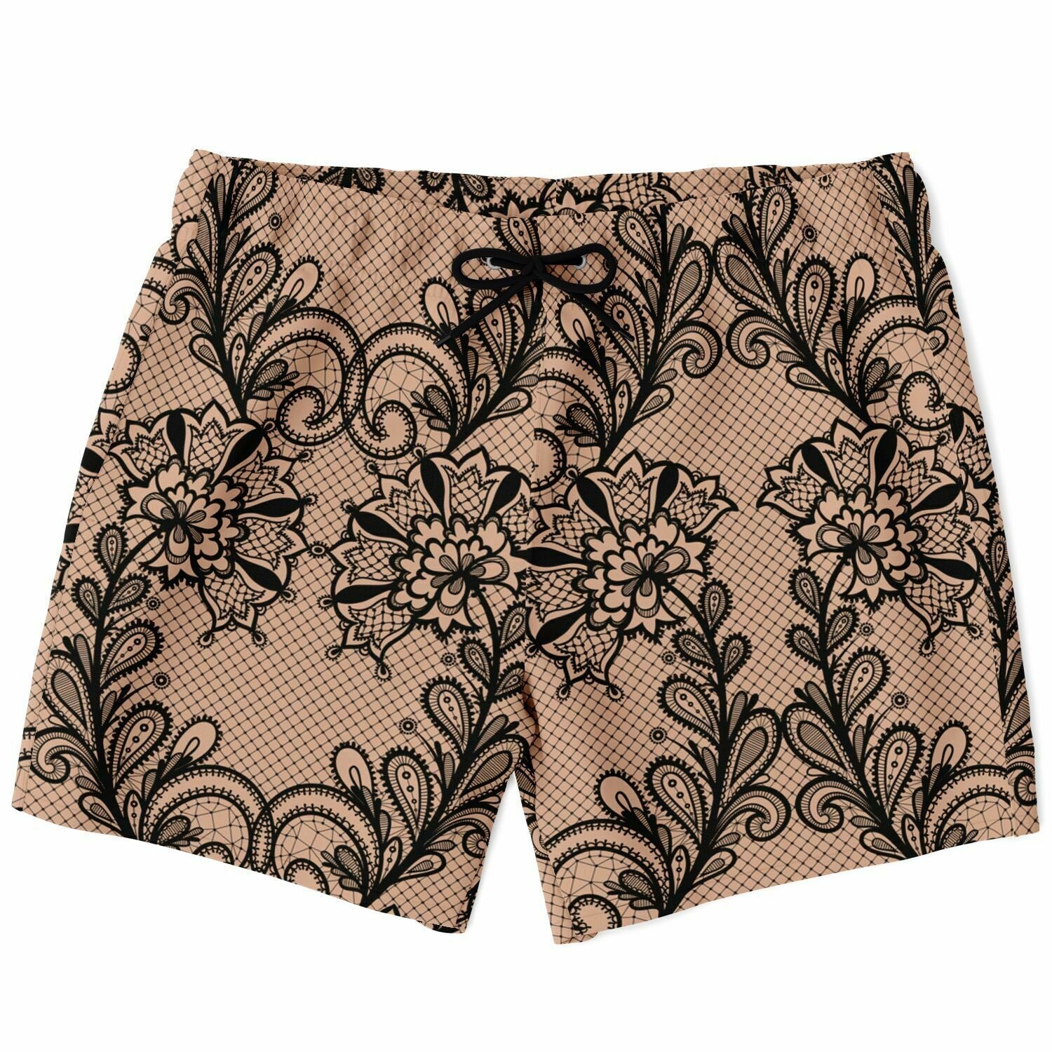 Black & Nude Lace 5.5" Men Swim Trunks-Subliminator-XS-Urbanheer