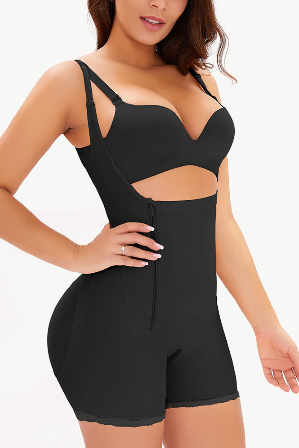 Full Size Side Zipper Under-Bust Shaping Bodysuit-Street 360-Black-S-Urbanheer