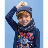 Navy blue boy's hat with print and tassel