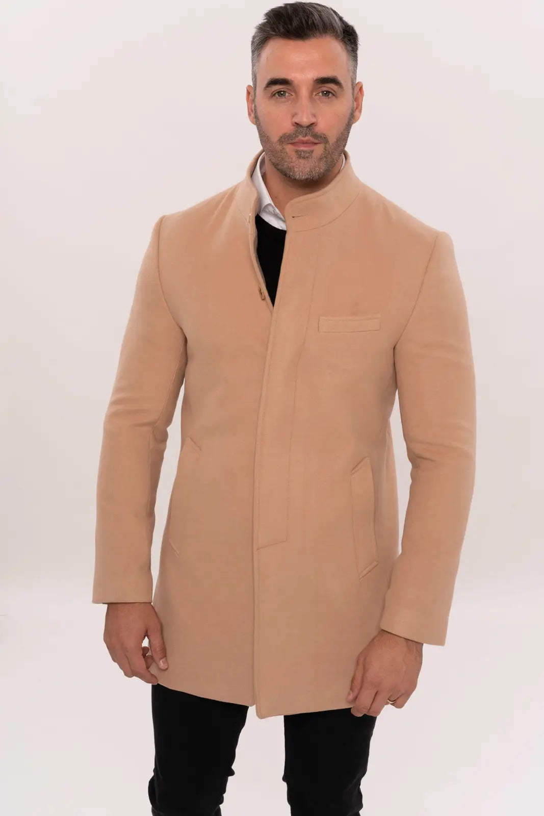 Mandarin Collar Beige Men's Long Men's Coat-Clothing - Men-Wessi-36-Beige-Urbanheer
