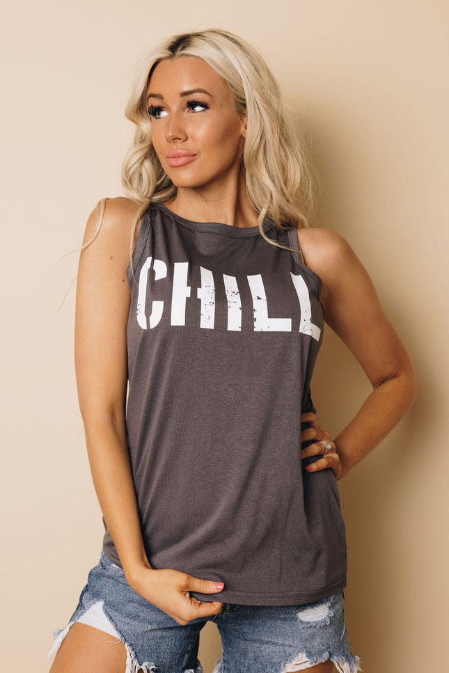"CHILL" Printed Tank-Stay Warm in Style-BLACK-SMALL-Urbanheer