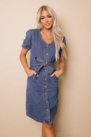 Enna Button Front Denim Dress-UHXSW-SMALL-Urbanheer