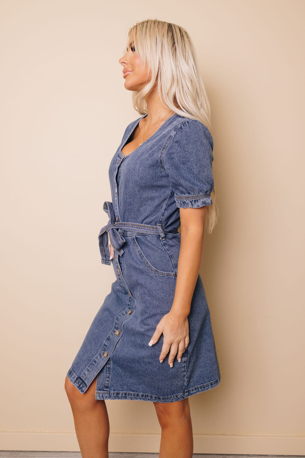 Enna Button Front Denim Dress-UHXSW-SMALL-Urbanheer