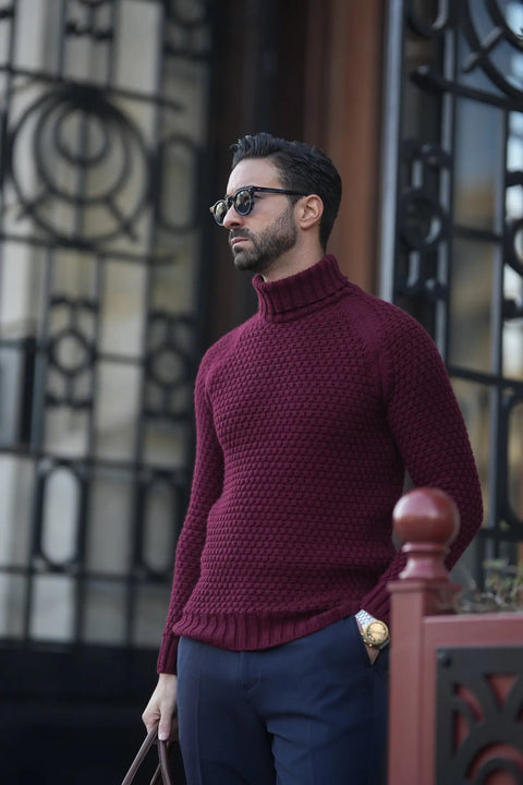 Bordeaux Men'S Turtleneck Jumper Sweater-Clothing - Men-Donato-S-Urbanheer