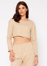 Cropped Scoop Neck Terry Sweatshirt In Khaki-Lemon Hera-L-Urbanheer