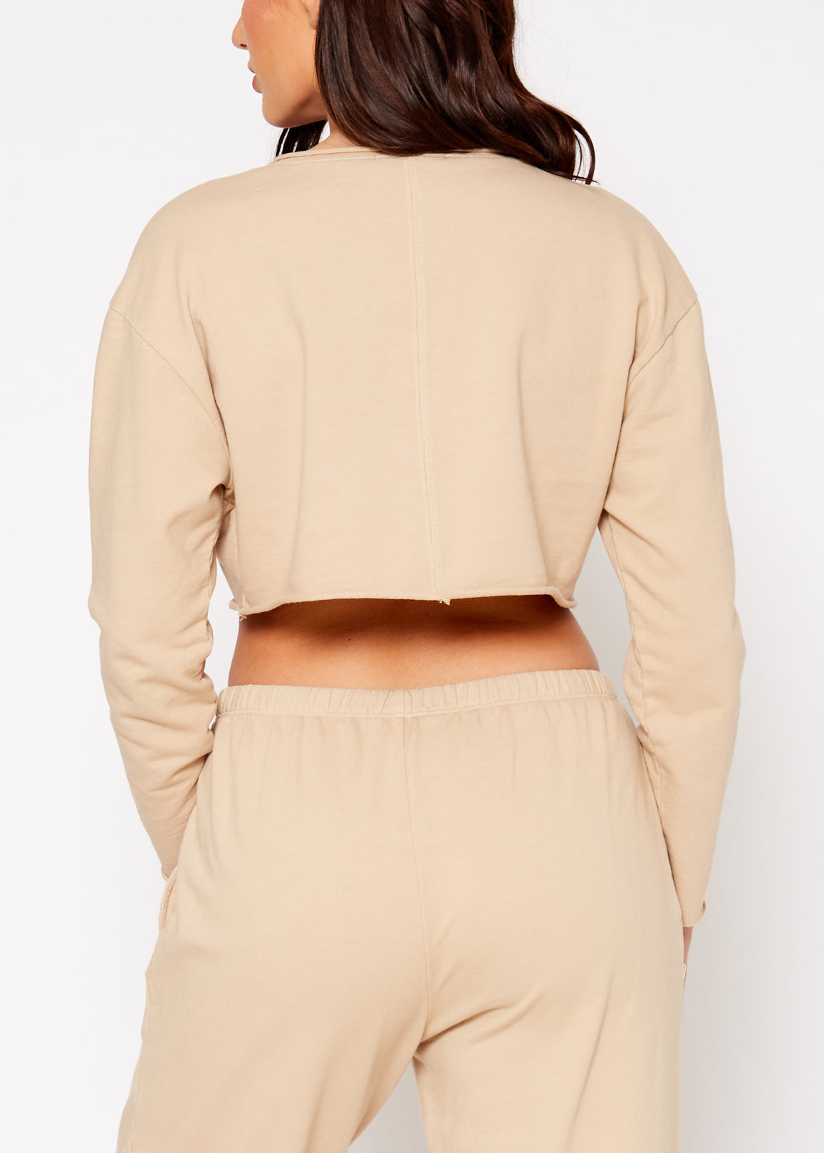 Cropped Scoop Neck Terry Sweatshirt In Khaki-Lemon Hera-L-Urbanheer