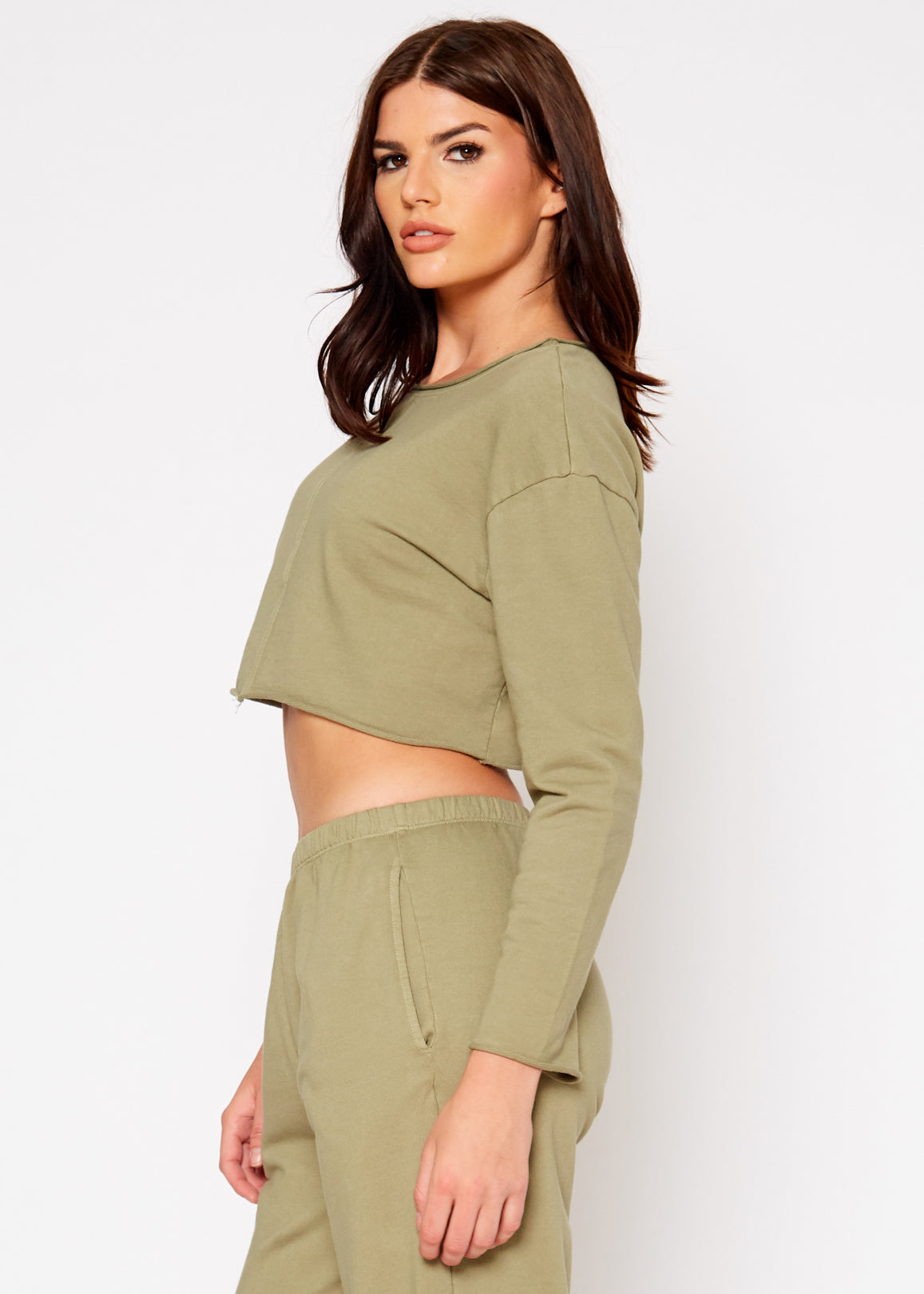 Cropped Scoop Neck Terry Sweatshirt In Olive-Lemon Hera-L-Urbanheer