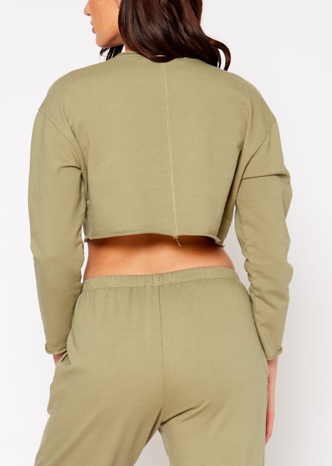 Cropped Scoop Neck Terry Sweatshirt In Olive-Lemon Hera-L-Urbanheer