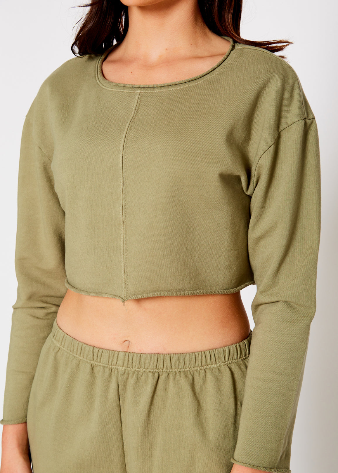 Cropped Scoop Neck Terry Sweatshirt In Olive-Lemon Hera-L-Urbanheer