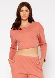 Cropped Scoop Neck Terry Sweatshirt In Rose-Lemon Hera-L-Urbanheer