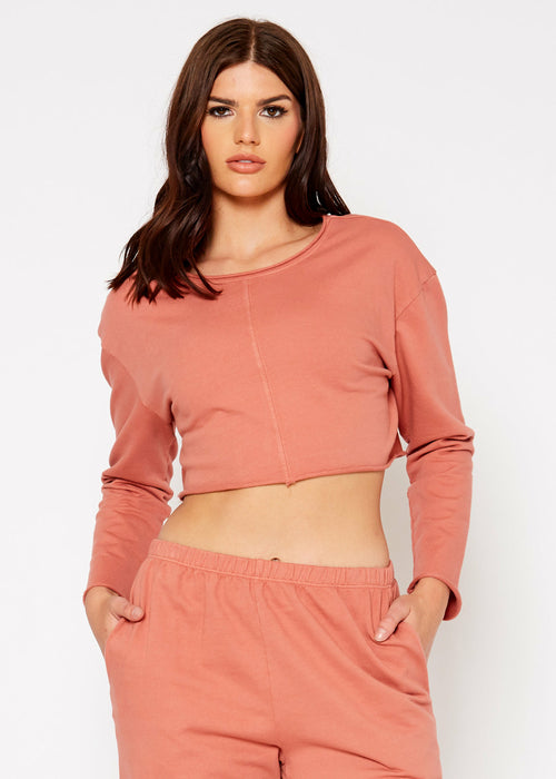 Cropped Scoop Neck Terry Sweatshirt In Rose-Lemon Hera-L-Urbanheer