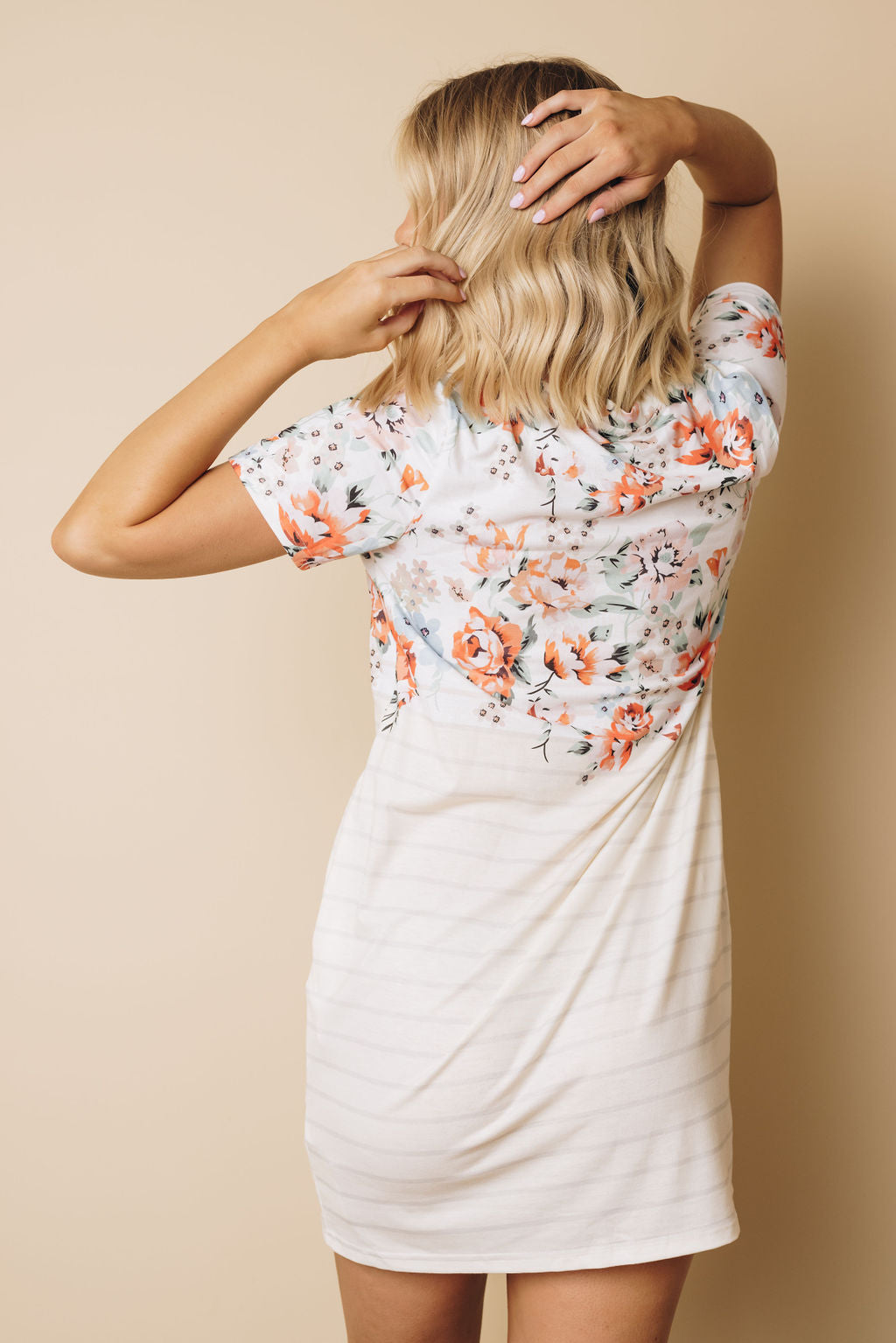 Esme Print T-Shirt Mini Dress With Pockets-UHXSW-APRICOT-SMALL-Urbanheer