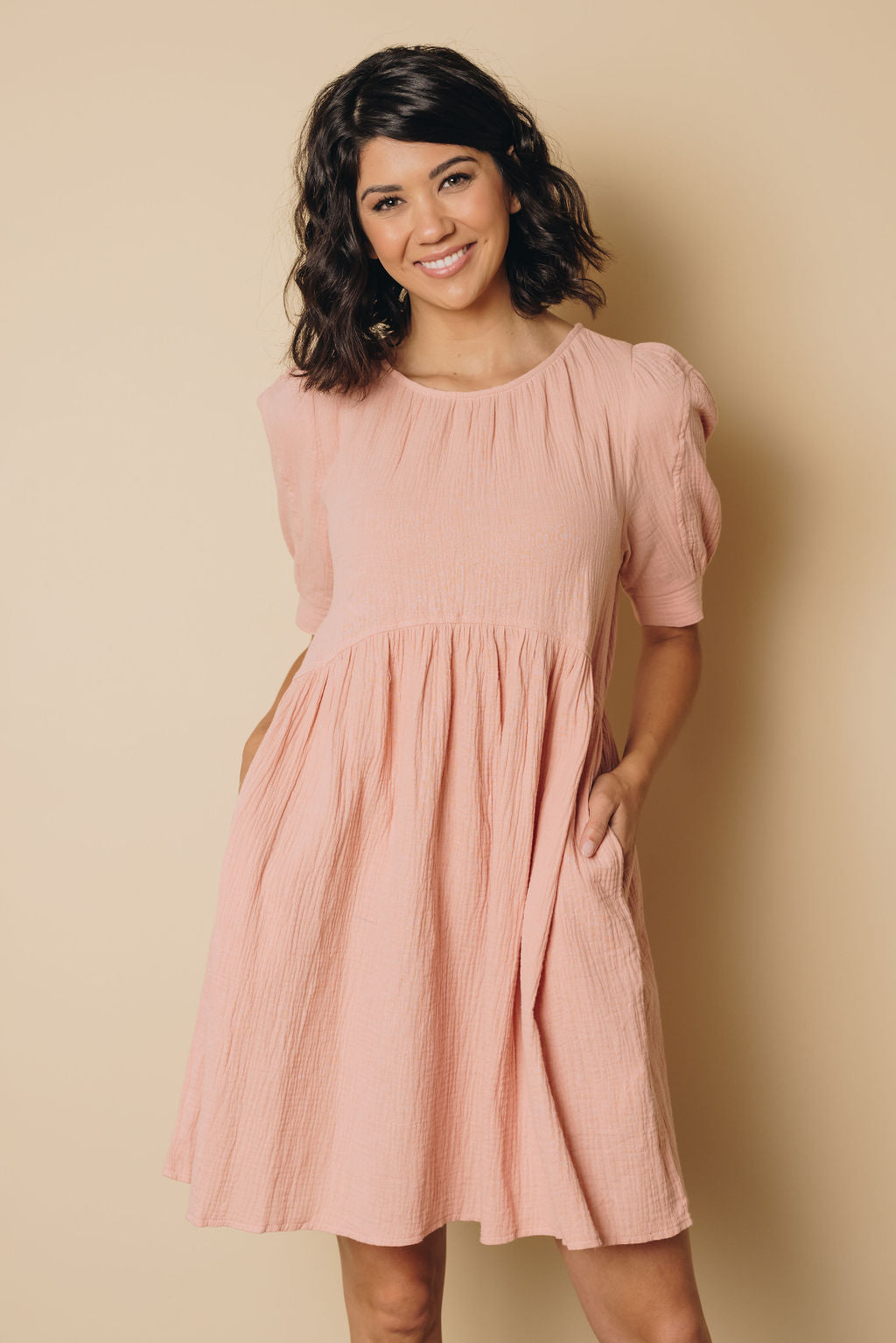 Gilbert Empire Waist Dress-UHXSW-PINK-SMALL-Urbanheer