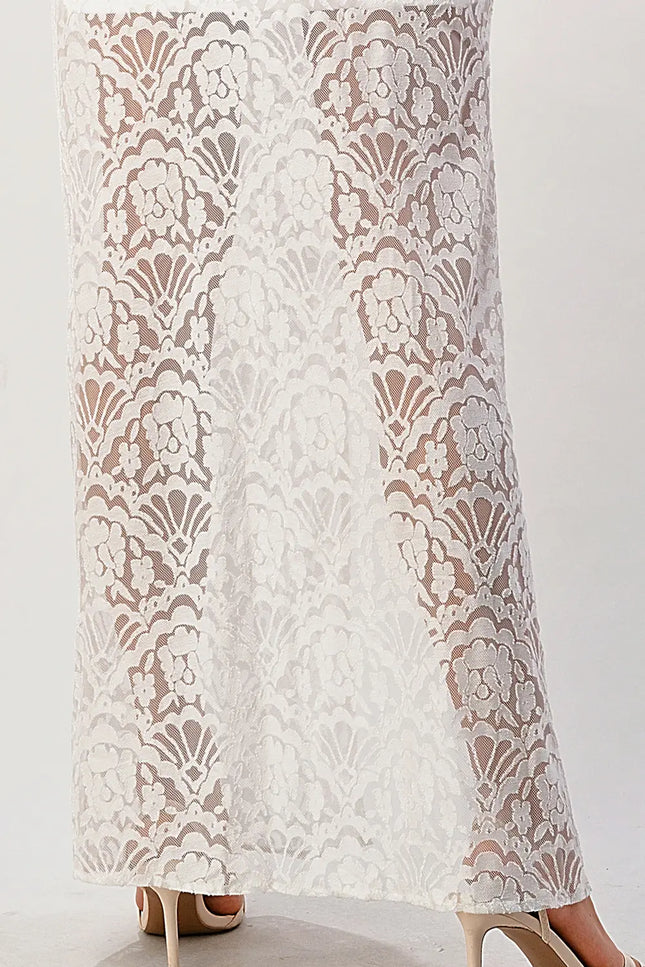 Front Slit Lace Maxi Dress - White-MILEY + MOLLY-Urbanheer